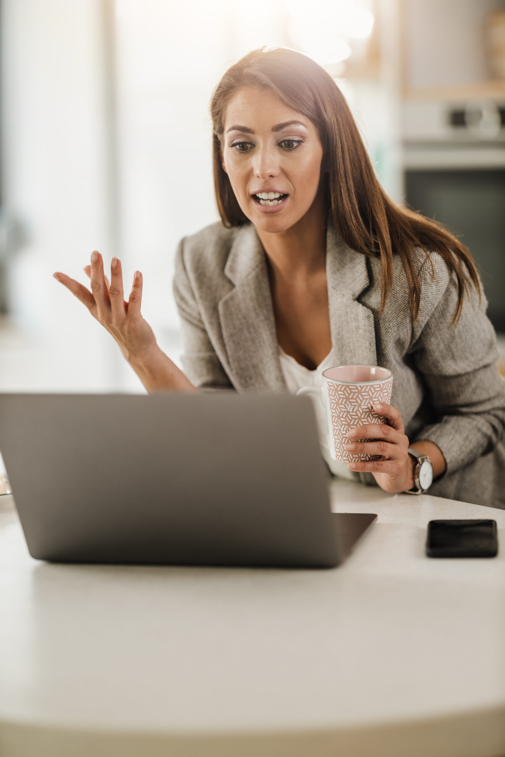 video call with morning coffee