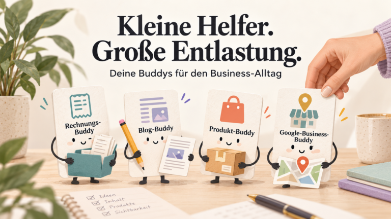 Rechnungs-Buddy, Blog-Buddy, Produkt-Buddy und Google-Business-Buddy als praktische Helfer für den Business-Alltag mit einem ChatGPT Workflow